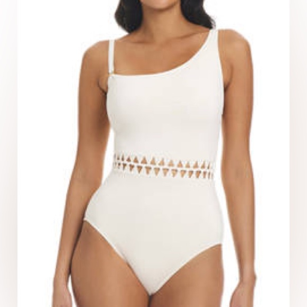 Bleu Rod Beattie Women’s Mio Pulling Strings One Shoulder One Piece Swimsuit NWT